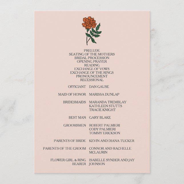 Minimalist Marigold Wedding Program Programme (Front)
