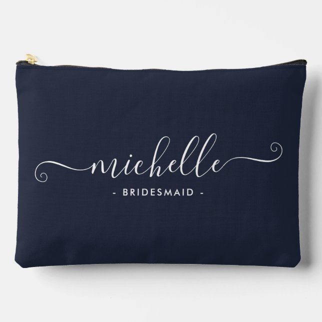 Minimalist Marine Blue Personalised Bridesmaid Accessory Pouch (Front)
