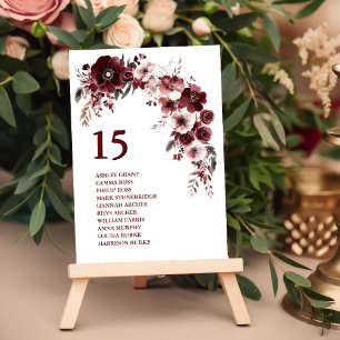 Minimalist Maroon Burgundy Wedding Names  Table Number