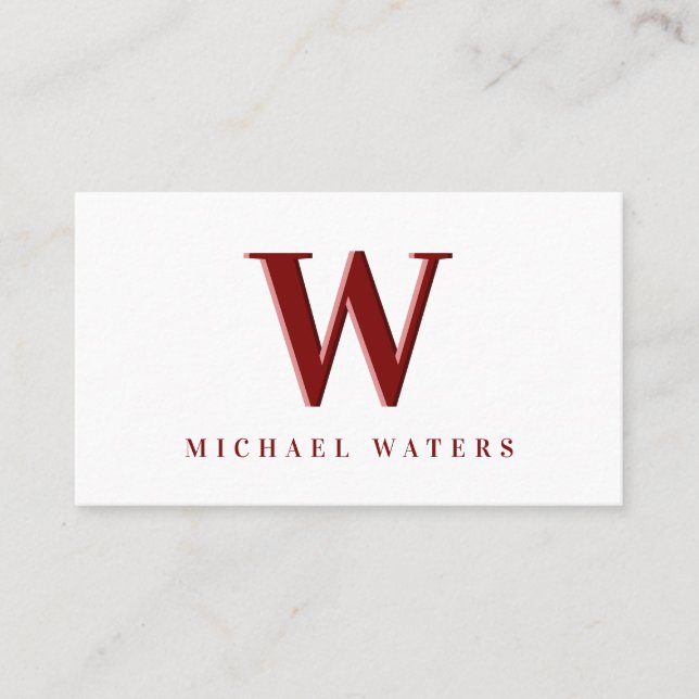 Minimalist Maroon Monogram Logo Embossed Effect Business Card (Front)