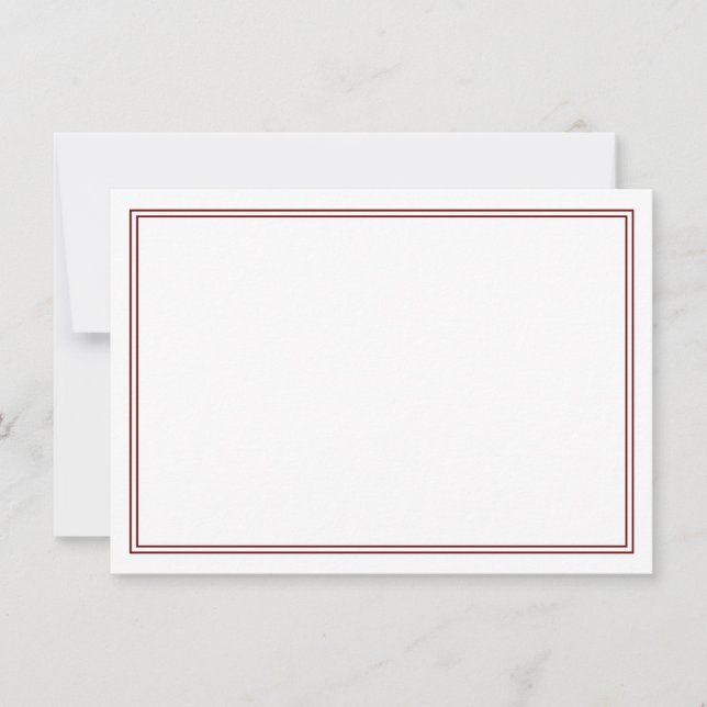 Minimalist Maroon Two Border Note Card (Front)