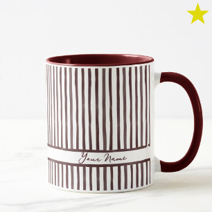 Minimalist Maroon Watercolor Stripes Custom Name Mug