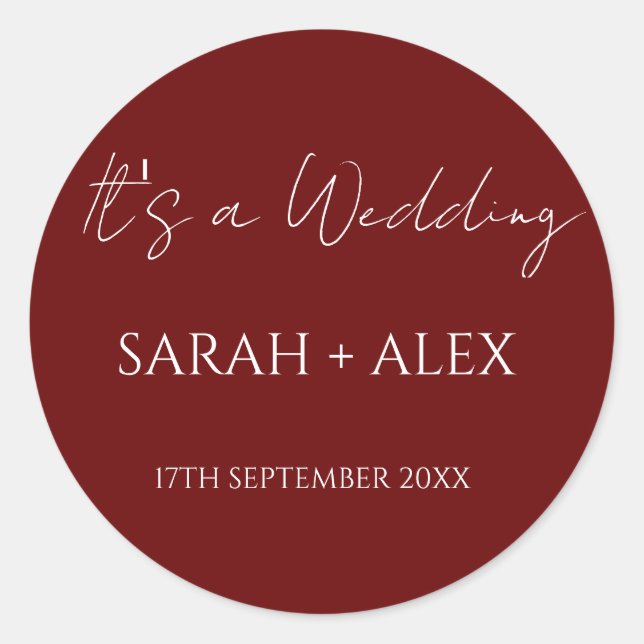 Minimalist Maroon Wedding Cocktail Napkins Classic Round Sticker (Front)