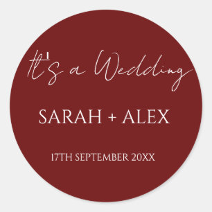 Minimalist Maroon Wedding Cocktail Napkins Classic Round Sticker