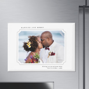 Minimalist Married and Merry Christmas Photo Magnet