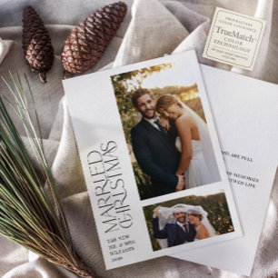 Minimalist Married Christmas Newlywed 2 Photo Holiday Card