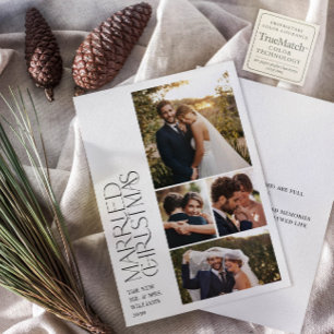 Minimalist Married Christmas Newlywed 4 Photo Holiday Card