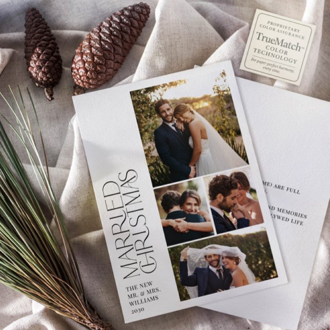 Minimalist Married Christmas Newlywed 4 Photo Holiday Card (Creator Uploaded)