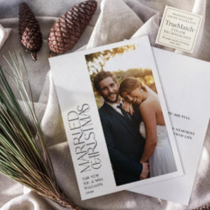 Minimalist Married Christmas Newlywed Photo Holiday Card