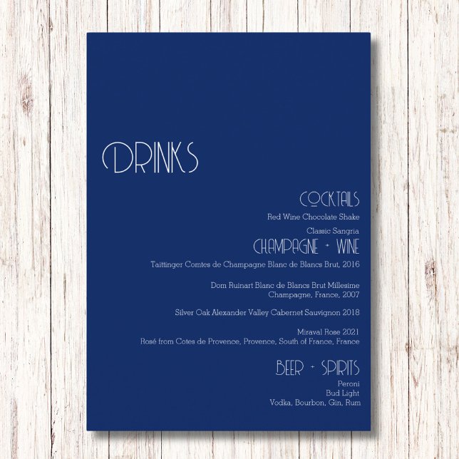 Minimalist Marseille Blue Wedding Drinks Bar Menu (Creator Uploaded)
