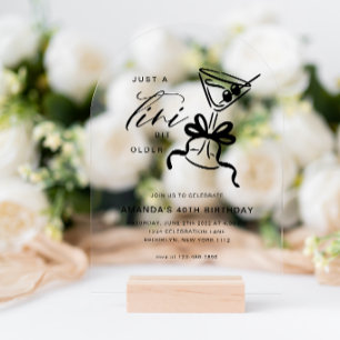 Minimalist Martini Chic Black White Birthday Arch Acrylic Invitations