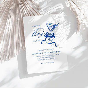 Minimalist Martini Chic Blue Birthday Invitation
