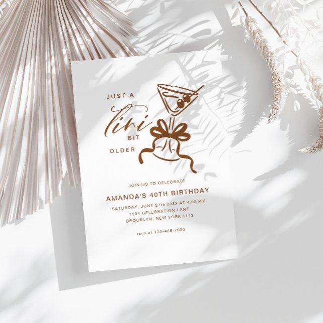 Minimalist Martini Chic Brown Birthday  Invitation (Creator Uploaded)