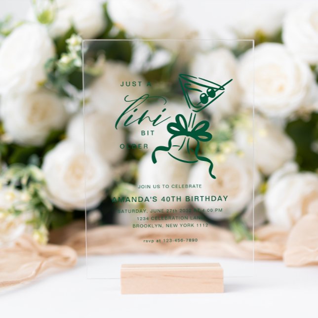 Minimalist Martini Chic Green Birthday  Acrylic Invitations (Creator Uploaded)