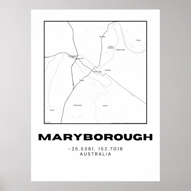 Minimalist Maryborough Map with Coordinates Poster (Front)