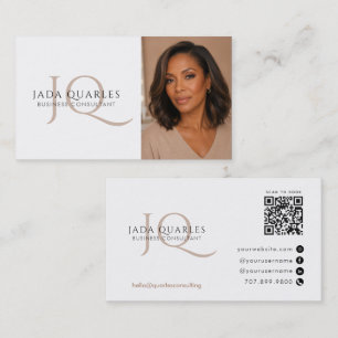 Minimalist Massage Therapist Monogram QR Code Business Card