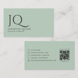 Minimalist Massage Therapist Monogram QR Code Business Card