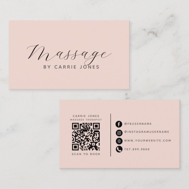 Minimalist Massage Therapist QR Code  Business Card (Front/Back)