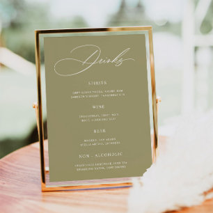 Minimalist Matcha Green Wedding Bar Menu Poster