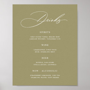 Minimalist Matcha Green Wedding Bar Menu Poster
