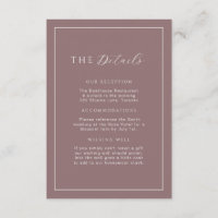 Minimalist Mauve Taupe Wedding Details Insert