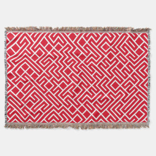 Minimalist Maze Fill Red Pattern Throw Blanket