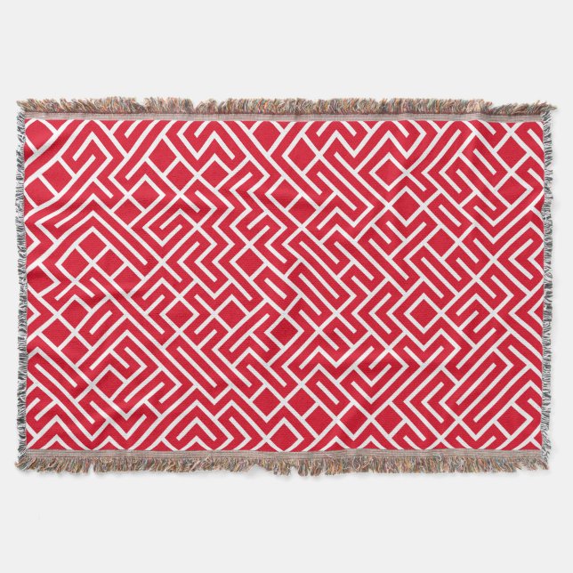 Minimalist Maze Fill Red Pattern Throw Blanket (Front)