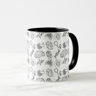 Minimalist Medical Icons Pattern Black Combo Mug