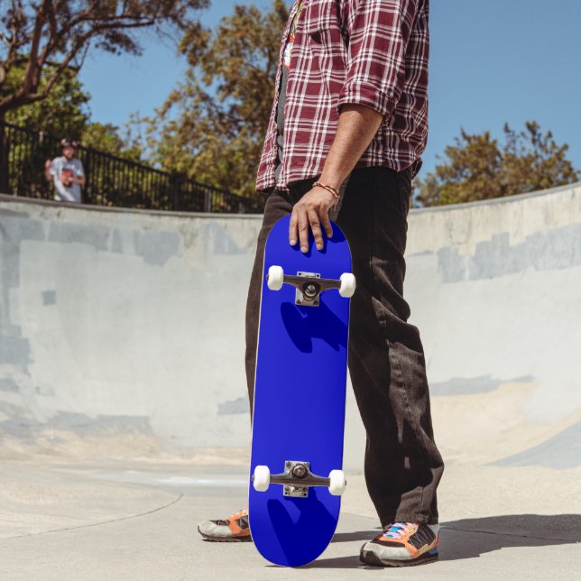Minimalist Medium Blue Solid Colour Background Skateboard (Outdoor 2)