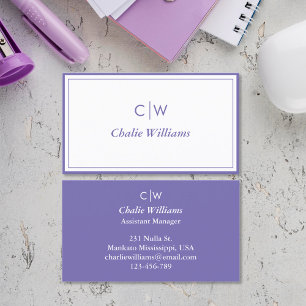 Minimalist medium purple, 2 Borders  Business Card