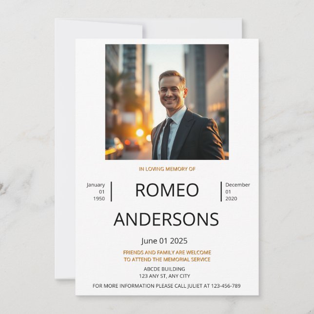 Minimalist Memorial Service Invitation Card (Front)