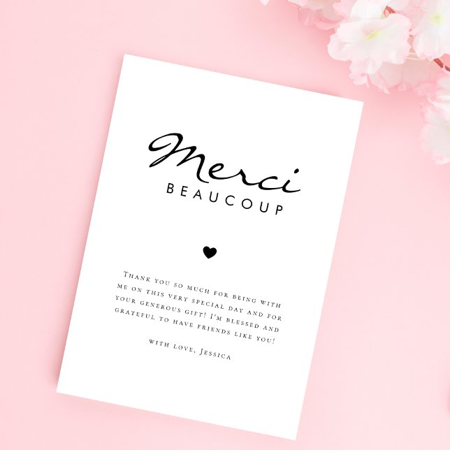 Minimalist Merci Beaucoup French Bridal Shower Thank You Card (Creator Uploaded)
