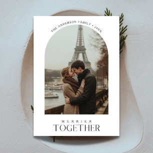Minimalist Merrier Together Love Arch Couple Photo Holiday Card