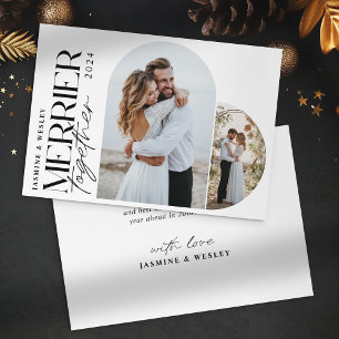 Minimalist Merrier Together Wedding Christmas Holiday Card
