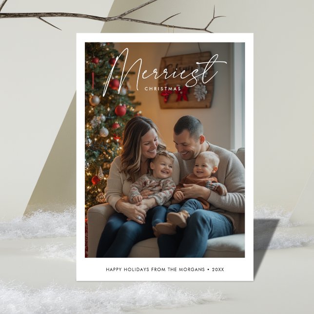 Minimalist Merriest Christmas Baby Family Photo Holiday Card (Creator Uploaded)