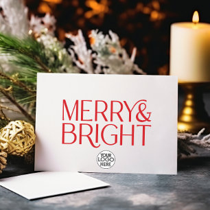 Minimalist Merry and Bright Business Logo   Red Holiday Card