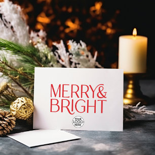 Minimalist Merry and Bright Business Logo   Red Holiday Card