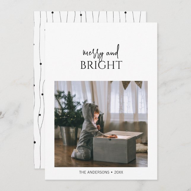 Minimalist Merry and Bright Christmas Holiday Card (Front/Back)
