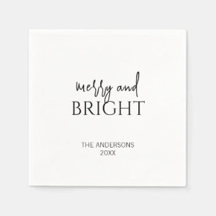 Minimalist Merry and Bright Christmas Holiday Napkin