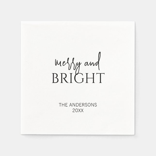 Minimalist Merry and Bright Christmas Holiday Napkin (Front)