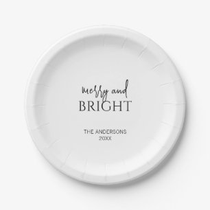 Minimalist Merry and Bright Christmas Holiday Paper Plate