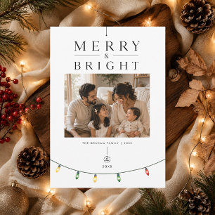 Minimalist Merry and Bright Family Christmas Photo Holiday Card