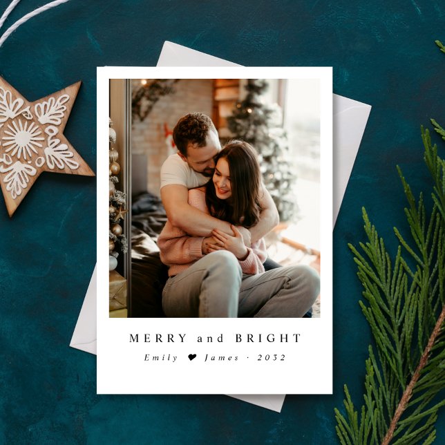 Minimalist Merry and Bright Newlywed Photo Holiday Card (Creator Uploaded)