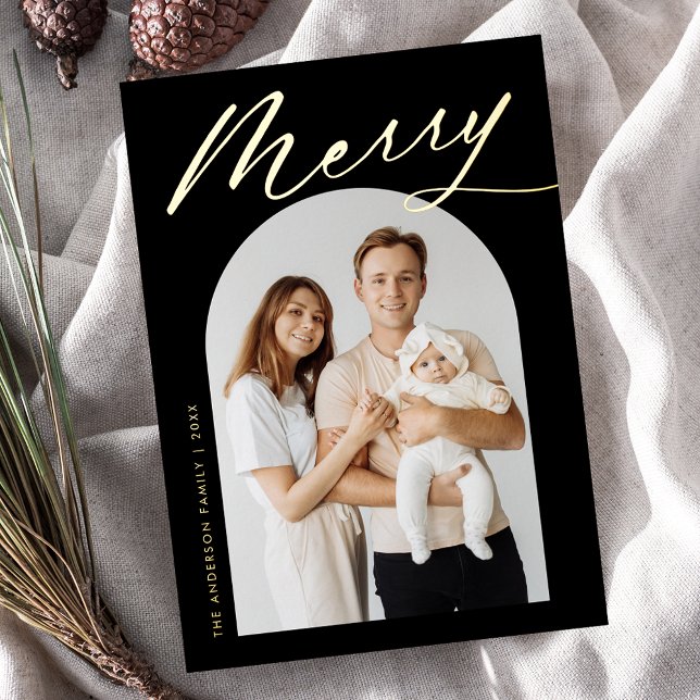 Minimalist Merry Black and Gold Script 2 Photo (Creator Uploaded)