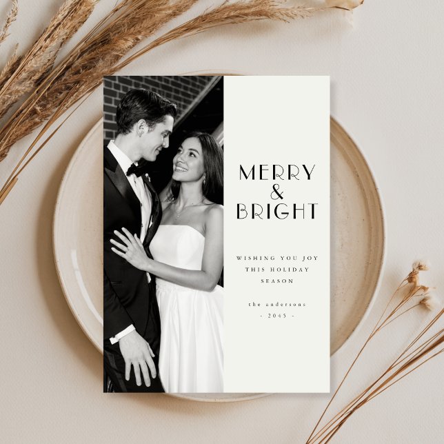 Minimalist Merry & Bright Christmas Family Photo Holiday Card (Creator Uploaded)