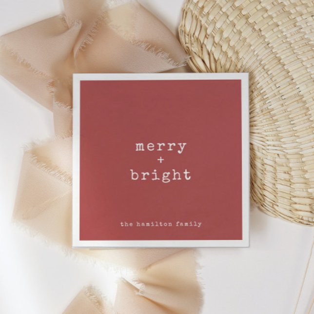 Minimalist Merry + Bright Christmas Holiday Party Napkin (Creator Uploaded)