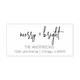 Minimalist Merry & Bright Family Name Holiday Self-inking Stamp