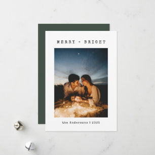Minimalist Merry & Bright Family Photo Christmas Holiday Card