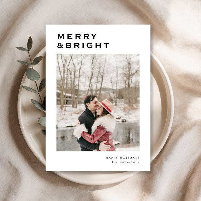 Minimalist Merry & Bright Modern Photo Christmas Holiday Card (Creator Uploaded)