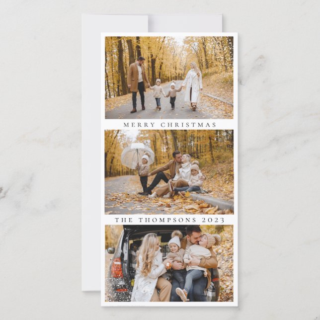 Minimalist Merry Christmas 3 Photos Modern Holiday Card (Front)